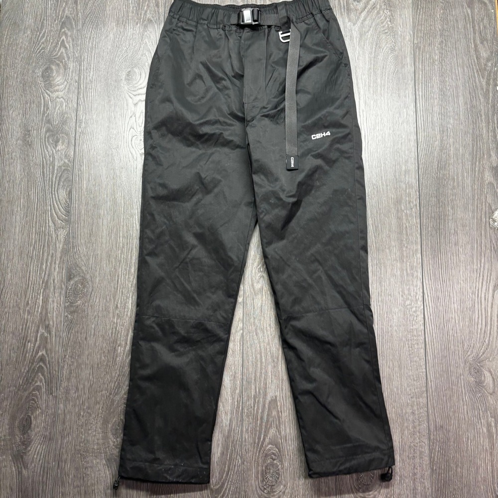 C2H4 Los Angeles Black Technical Track Pants Reflective Belted Small R001-C026